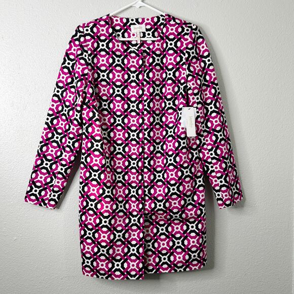 Laundry by Shelli Segal Geometric Longline Jacket Women’s 10 Fuchsia NWT - Picture 1 of 8